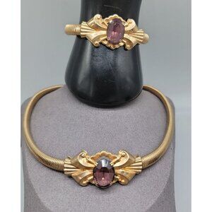 10kgf PS Co Snake Purple Glass Bracelet & Necklace 1/20 Bow Setting Vintage